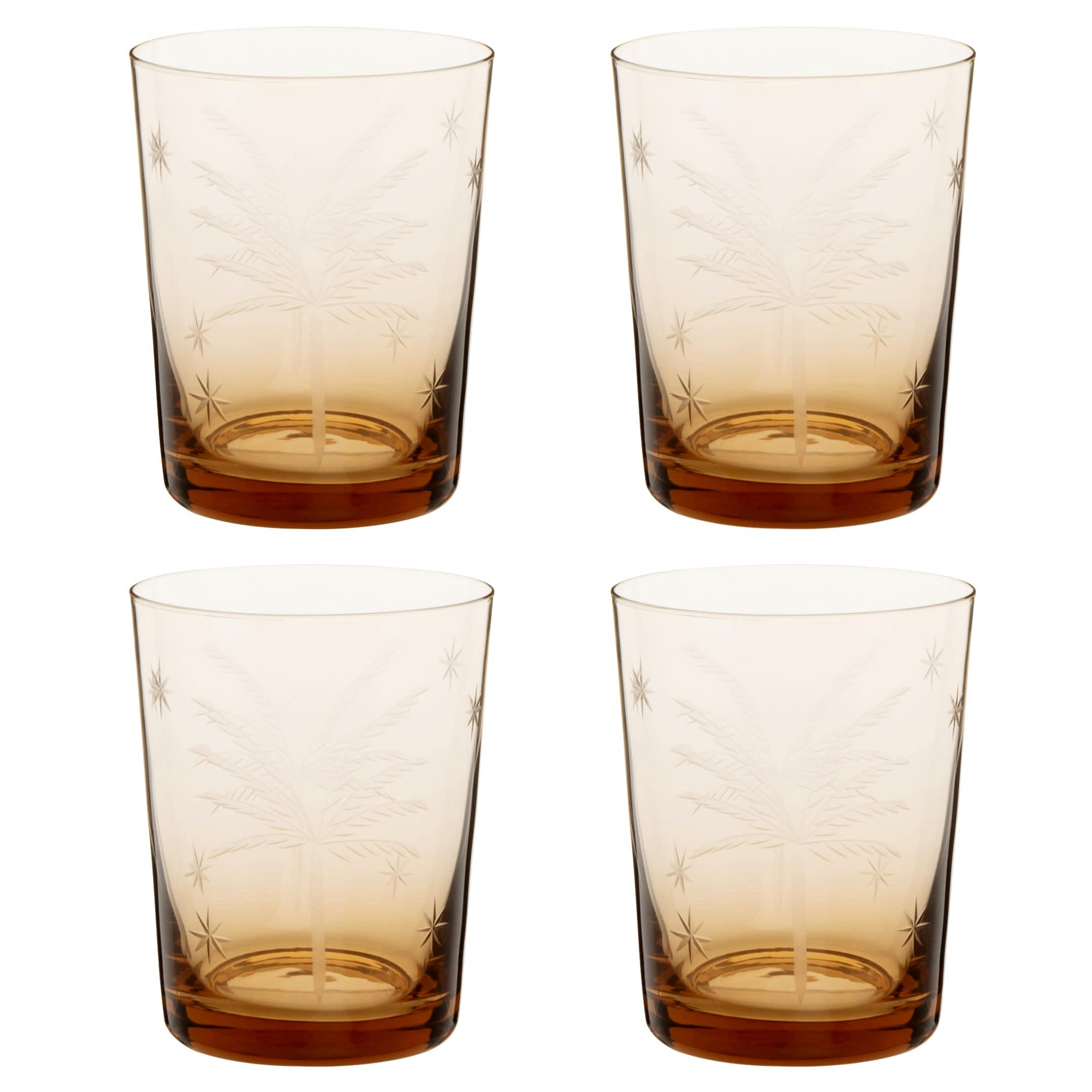 - Gobelet en verre teinté coloris ambre motifs palmiers