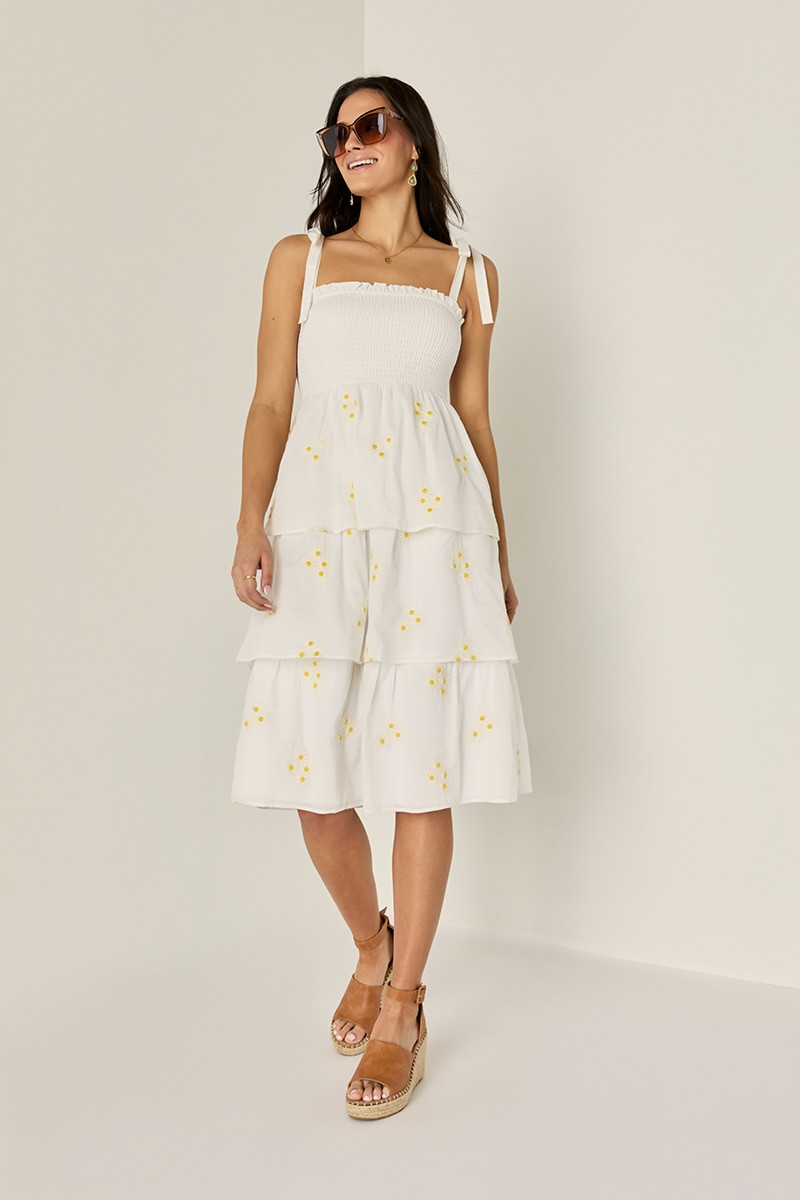 Britney Daisy Tiered Midi Dress