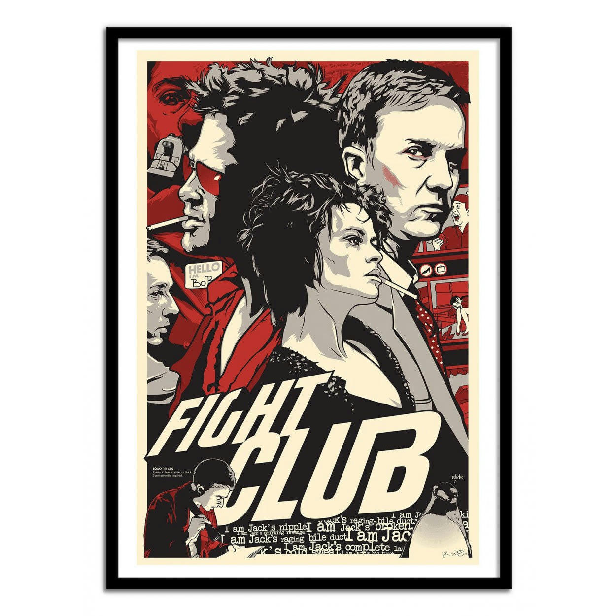 JOSHUA BUDICH - FIGHT CLUB -  Affiche d'art avec Cadre bois noir - 30 x 40 cm
