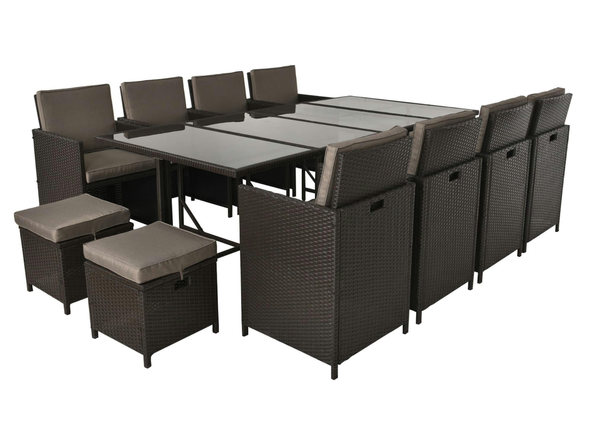 TAO - Ensemble de jardin 12 places en résine tressée injectée marron