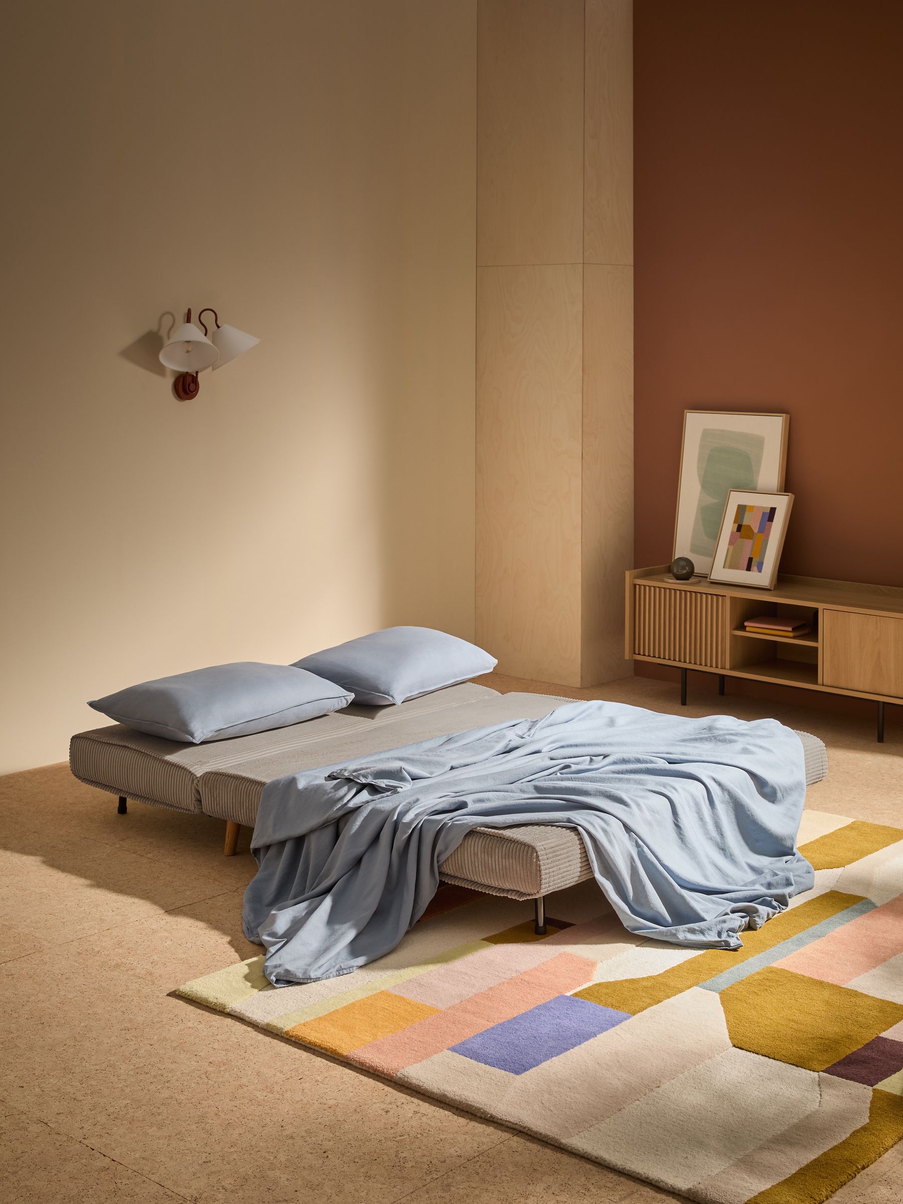 Large Haru 2 Seater Sofa Bed in Natural Corduroy