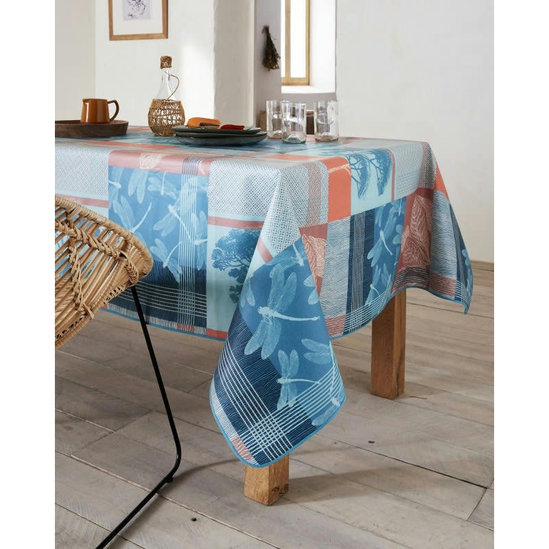LIBELLULE - Nappe en coton enduit PVC corail 160x350 cm