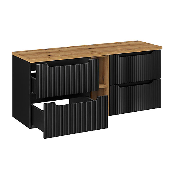 Meuble sous-vasque 140cm 4 tiroirs 2 niches Riva Noir et Bois
