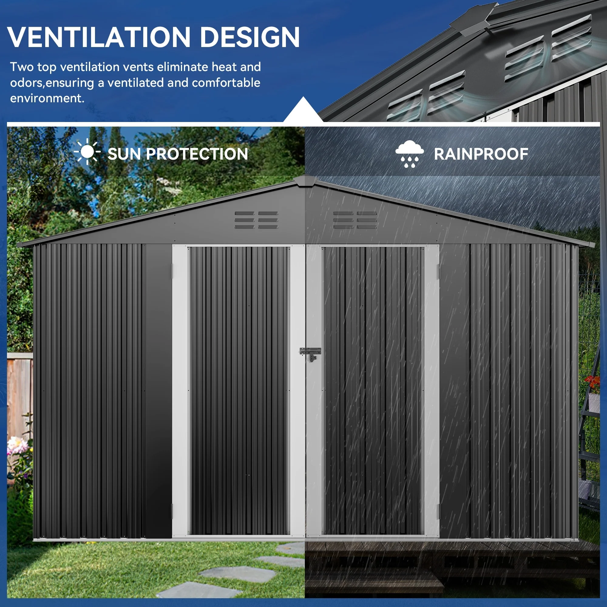 Moasis 10 ft. W x 8 ft. D Steel Storage Shed