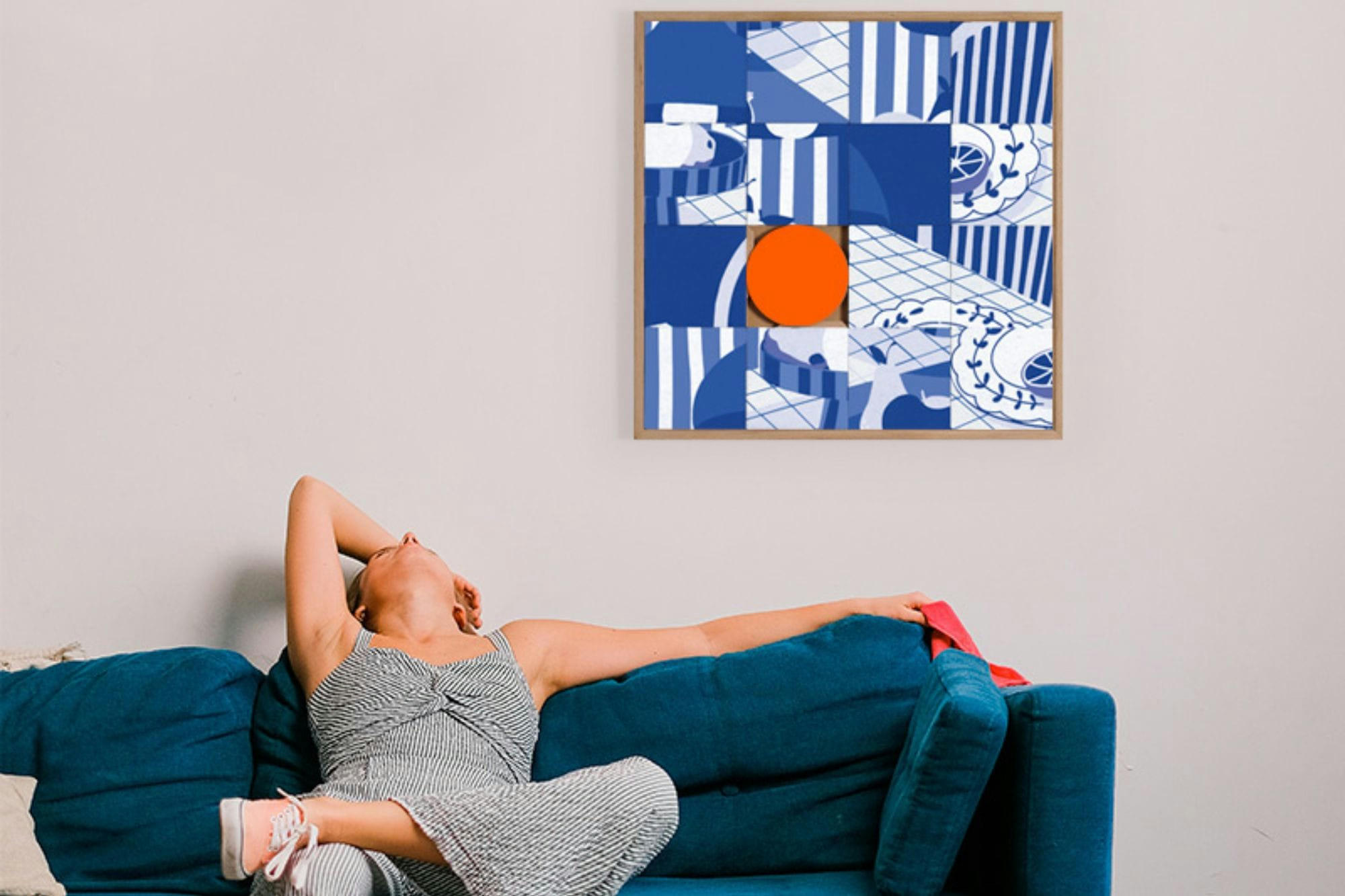 CARMIN - Tableau en bois taquin monochrome bleu  63 x 63