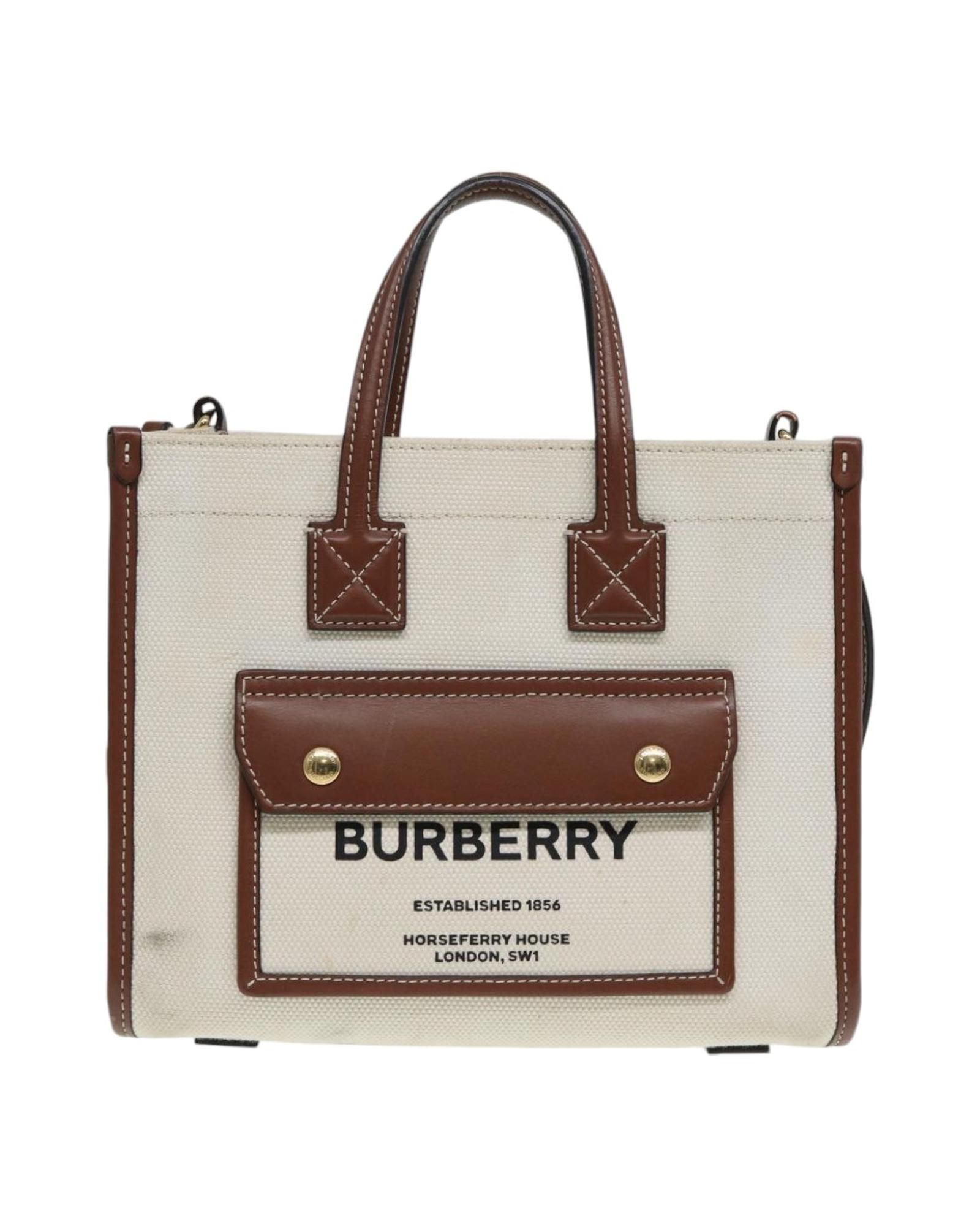 Burberry Preloved Canvas Leather Tote TB Bag Wo - Beige Handbags