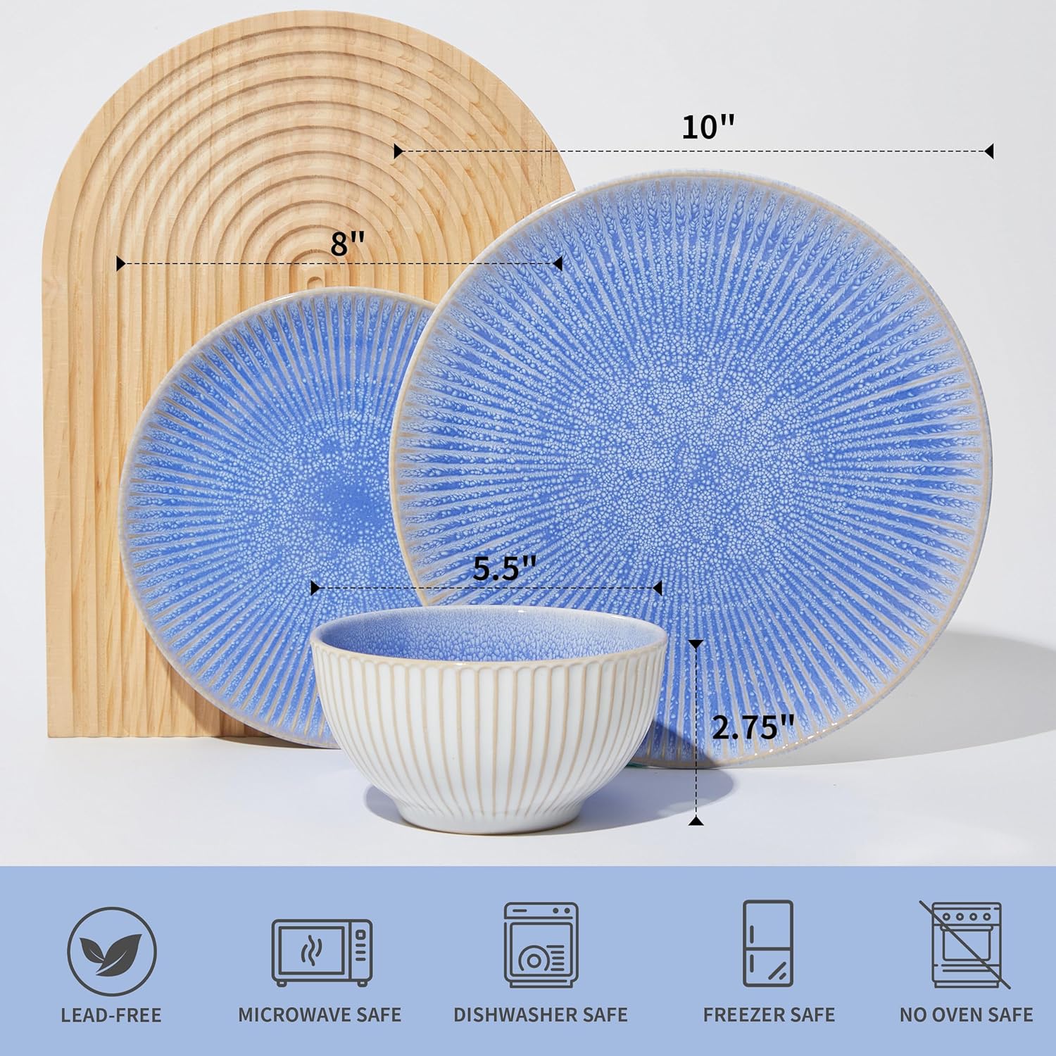 Pokini Ceramic Dinnerware Sets, Handmade Reactive Glaze Plates and Bowls Sets, Highly Chip and Crack Resistant Dish Set, Distinctive Granulated Surface Dishwasher & Microwave Safe Service for 4