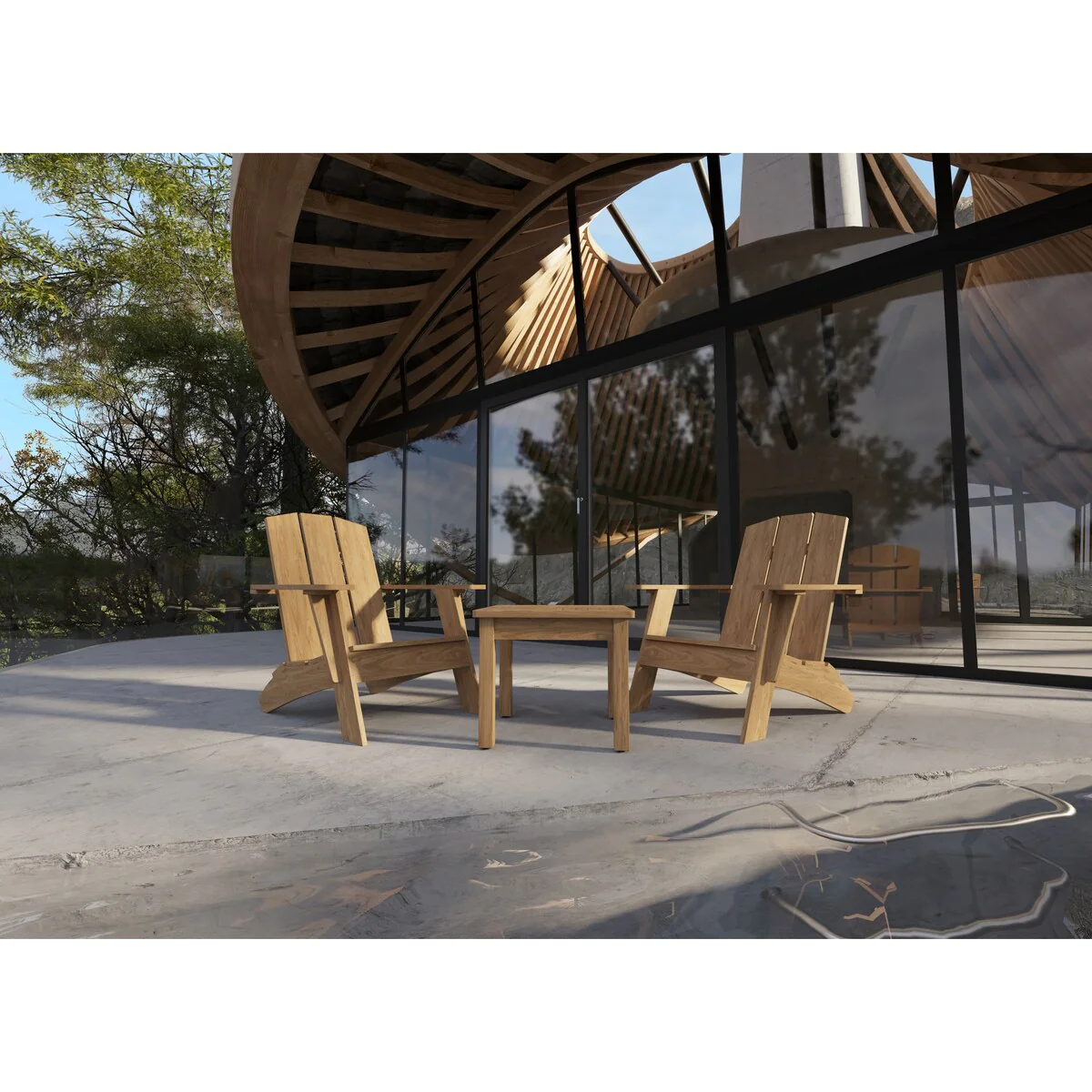 Aurele 3-Piece Teak Deep Seating Outdoor Adirondack Lounge Set - 29 x 33 x 30