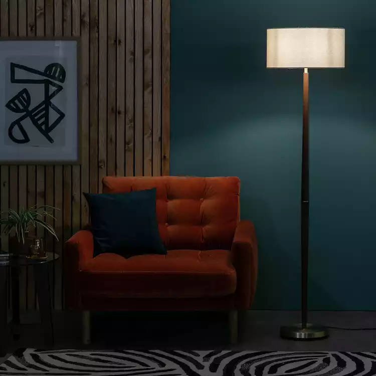 Habitat Wood and Brass Stick Floor Lamp - Walnut & Natural