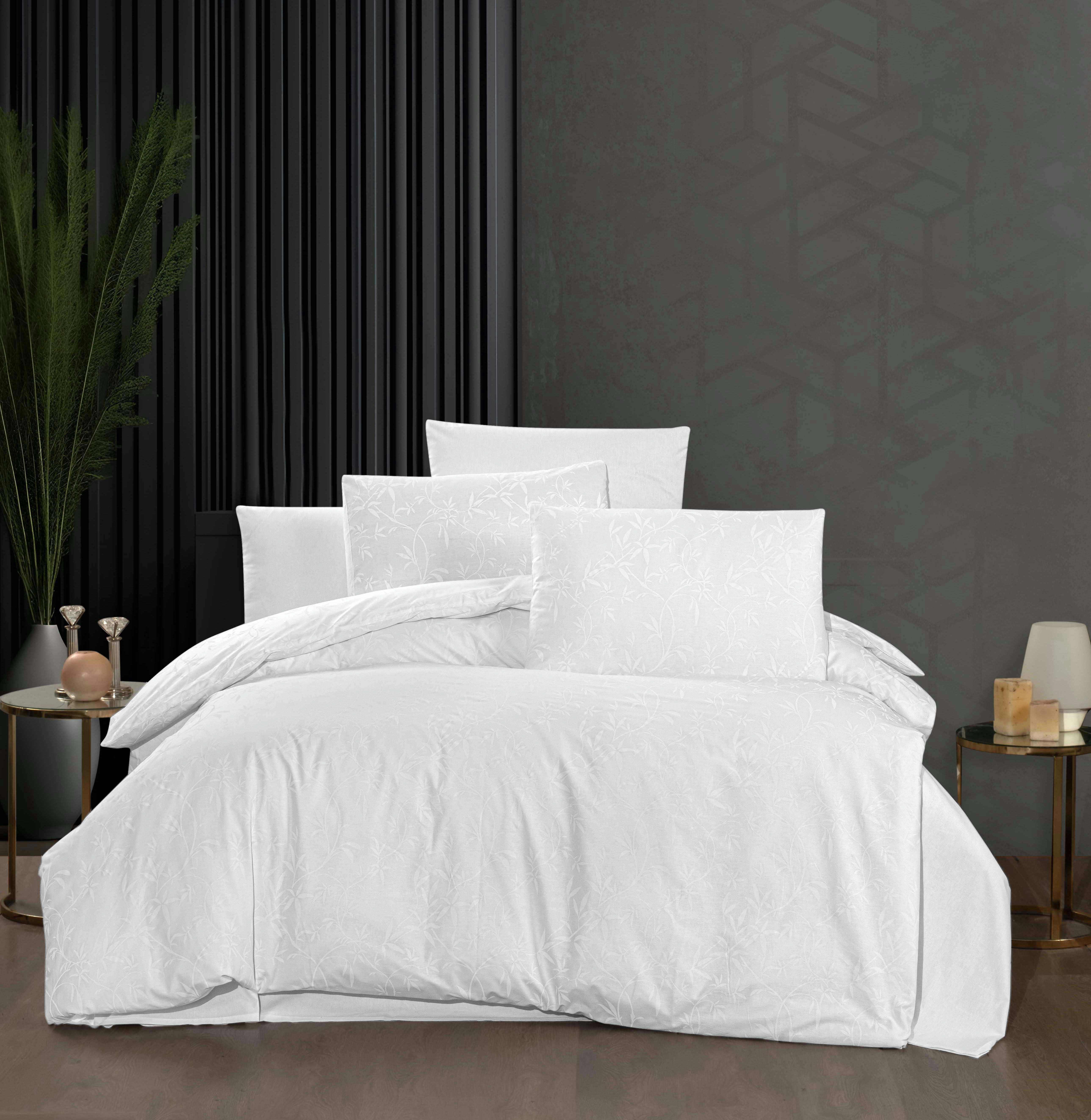 DANTE BLANC - Parure housse de couette 200x200 cm et 2 taies d'oreiller 65x65 cm