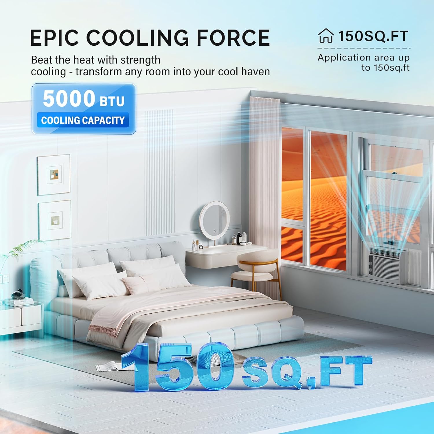 ROVSUN 5000 BTU Window Air Conditioner, Window AC Units with Mechanical Controls & Easy Install Kit, Ideal for Rooms up to 150 Square Feet, 115V/60Hz, White