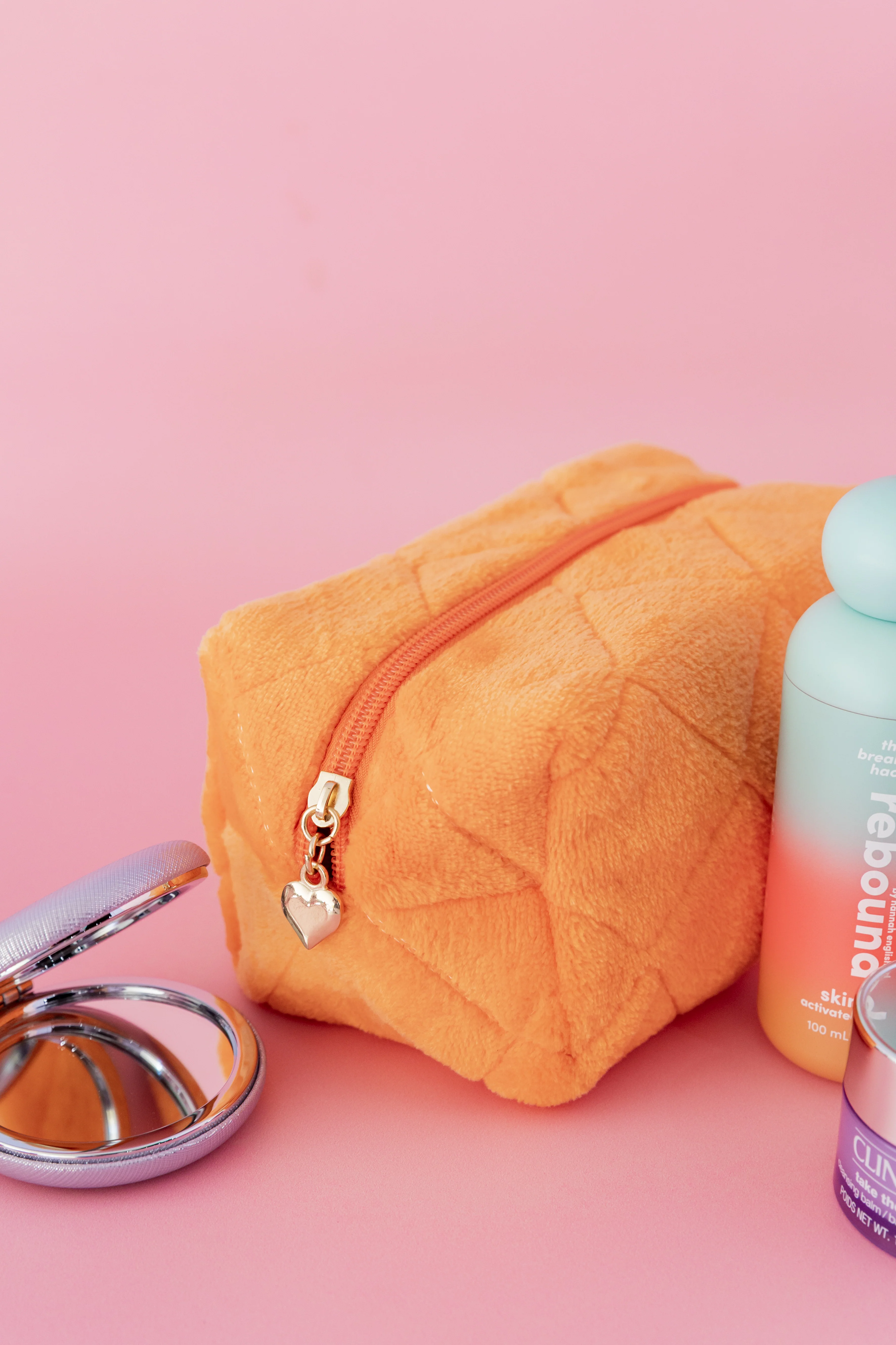 Faux Fur Cosmetics Bag in Orange