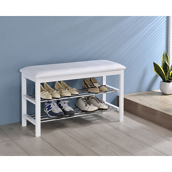 Banc à chaussures SANA, 2 étagères, blanc