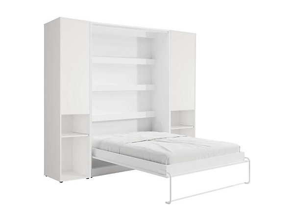 Lit escamotable vertical 140 x 200 cm - 2 colonnes de rangement - Avec LEDs - Blanc - RAPILI