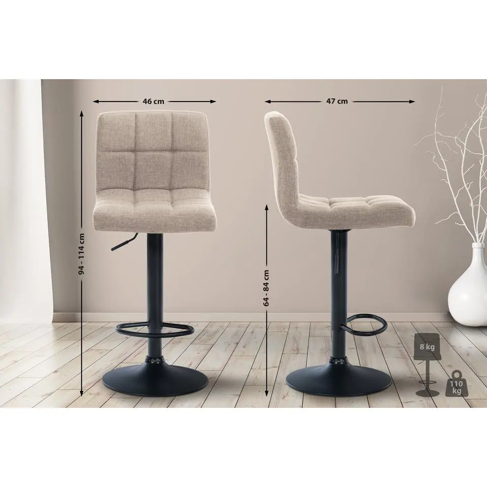 CLP Barkruk Calma zwart Frame - Stof - creme