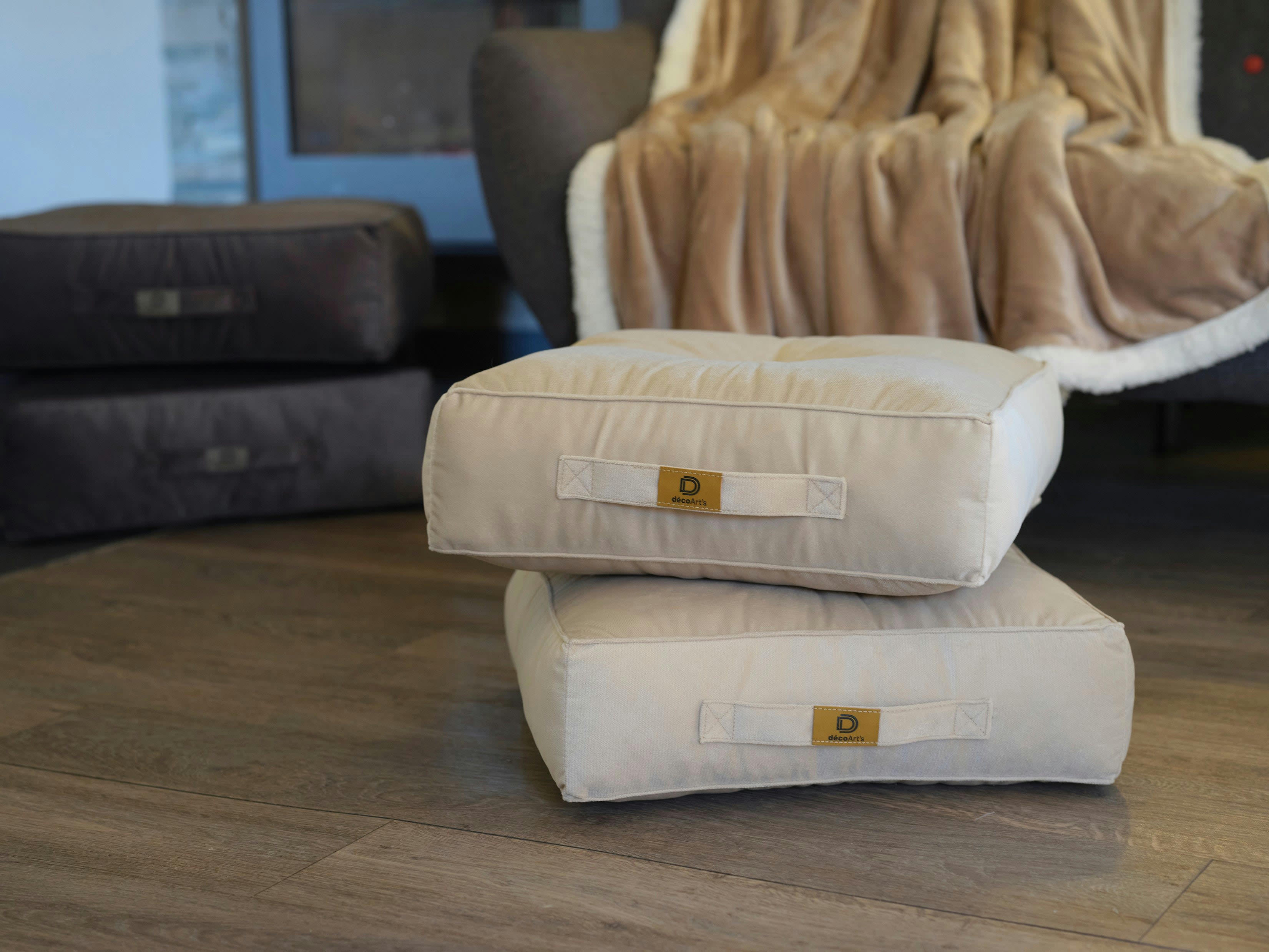 - Pouf en velours 40 x 40 x 14 cm lot de 2 - Gris clair