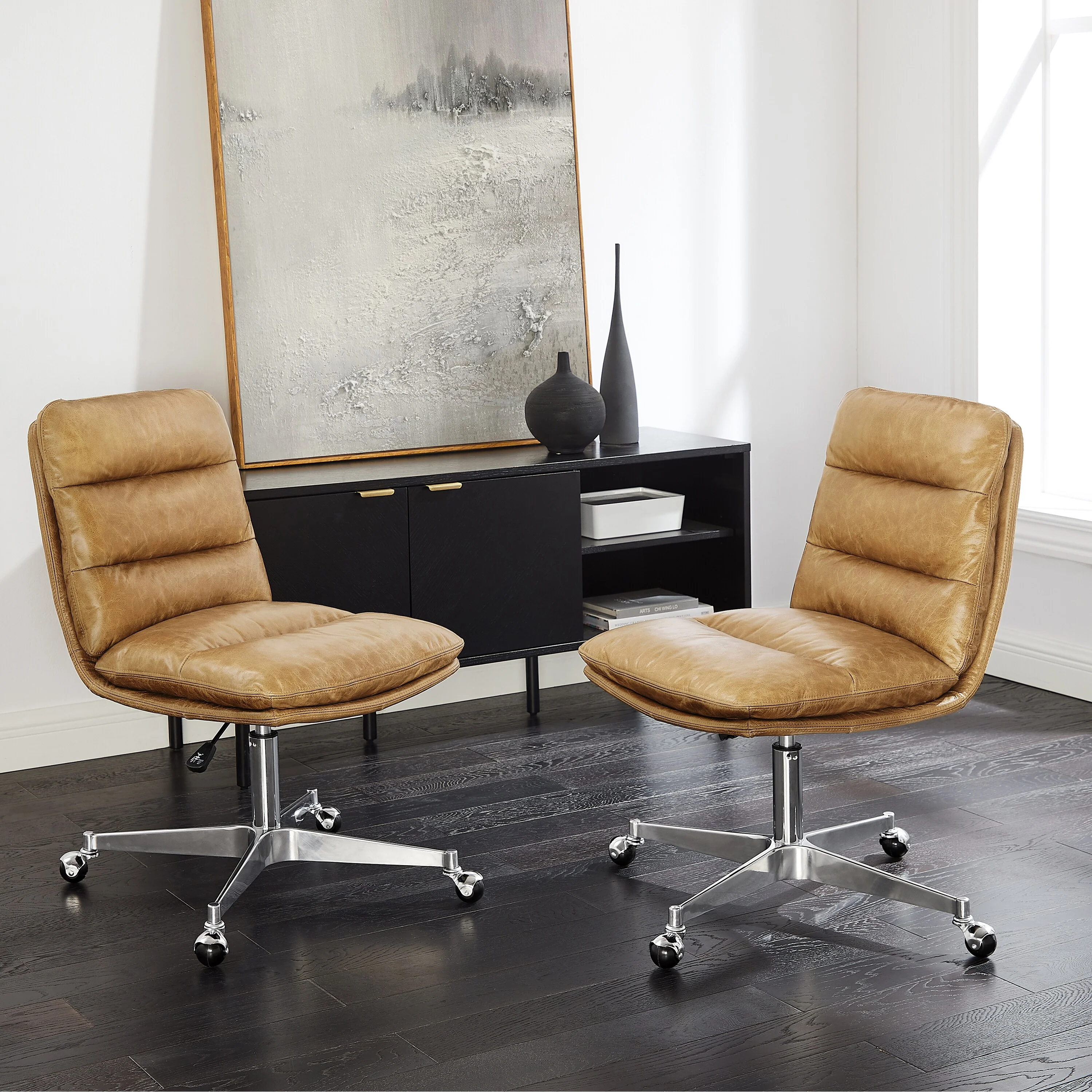 Art Leon Leather Swivel and Adjustable Desk Chair (Set of 2)