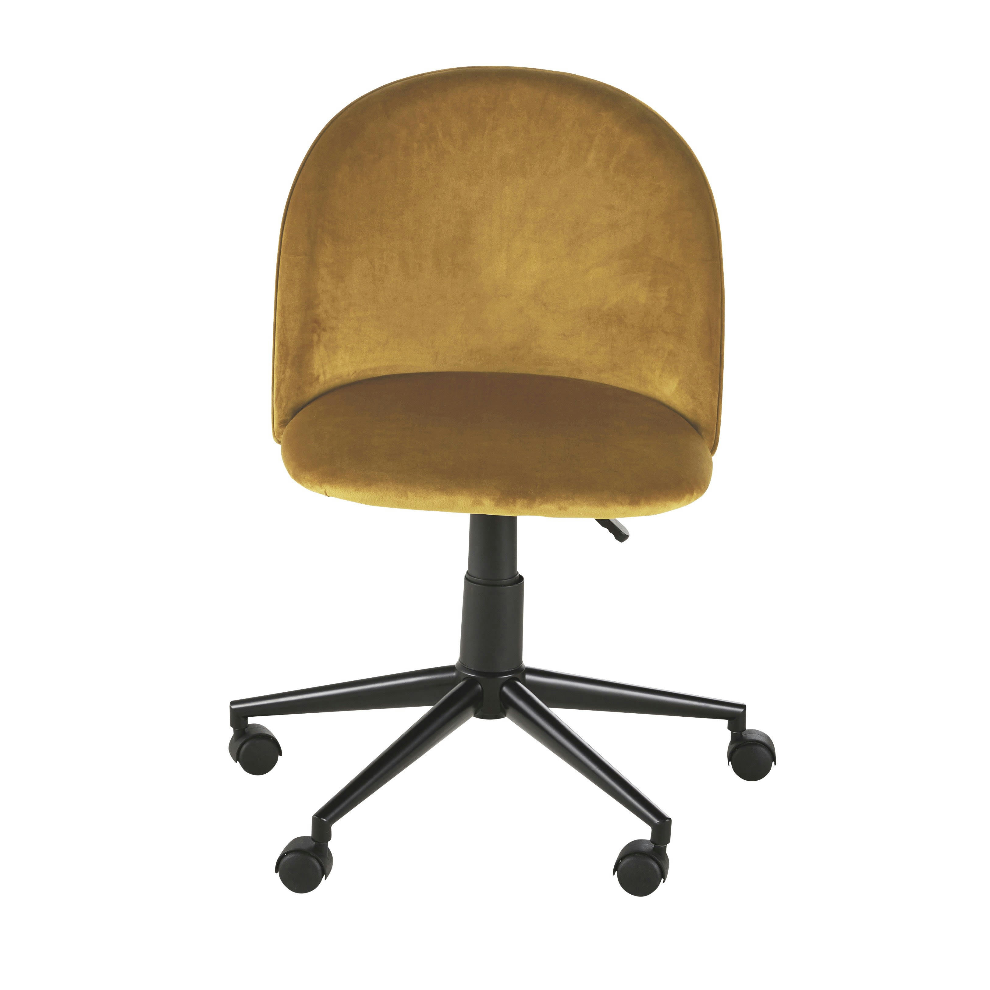 Mauricette - Chaise de bureau réglable à roulettes en velours ocre