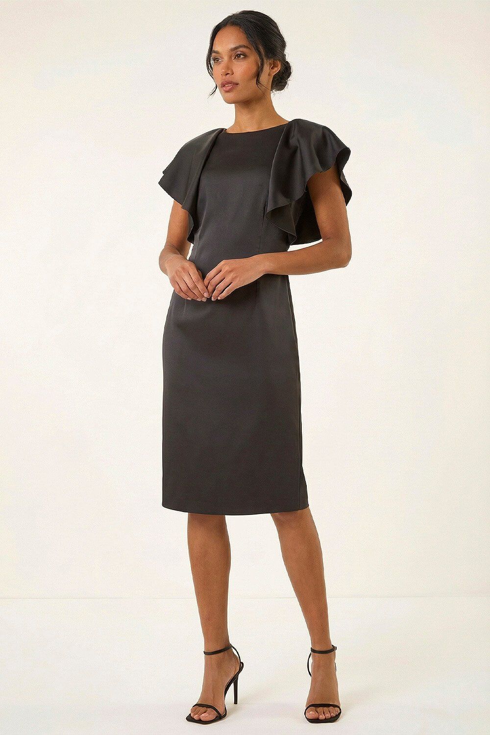 Roman Satin Ruffle Sleeve Dress