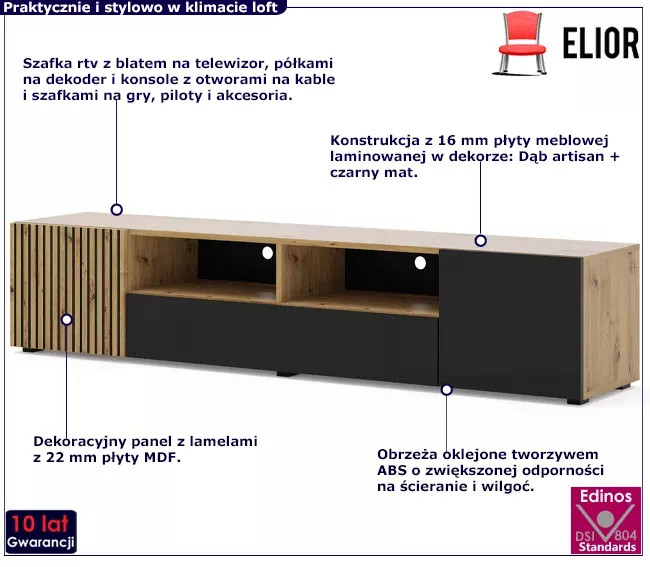 Szafka rtv z lamelowym frontem 200 cm - Sareno