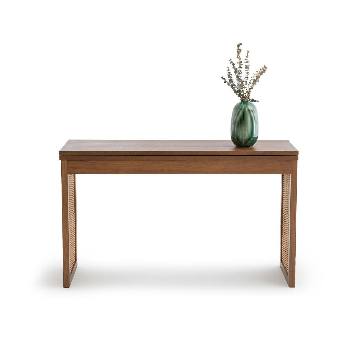 Table/console en teck massif et rotin, Patxi