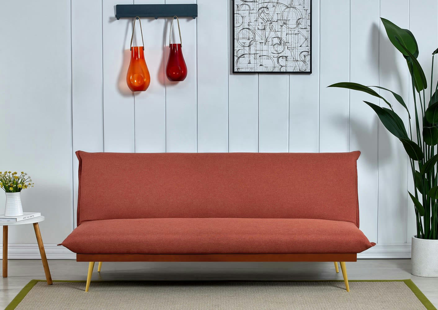 ISA - Banquette clic clac 3 places en tissu rose framboise