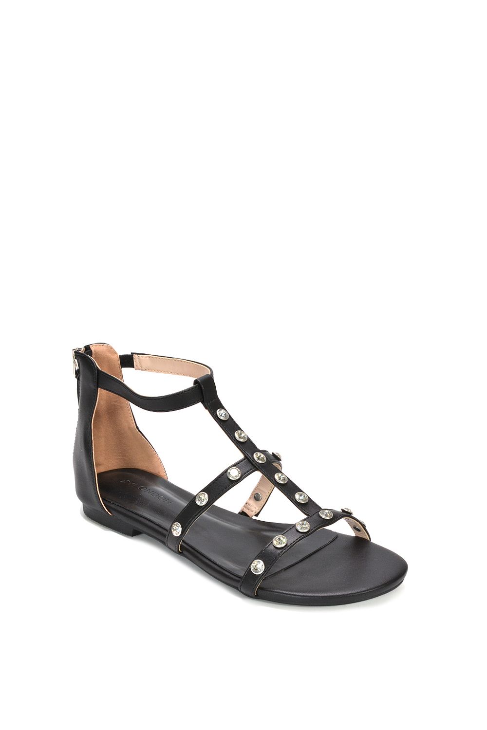 XY London Julia' T-Bar Gladiator Sandals With Studded Details