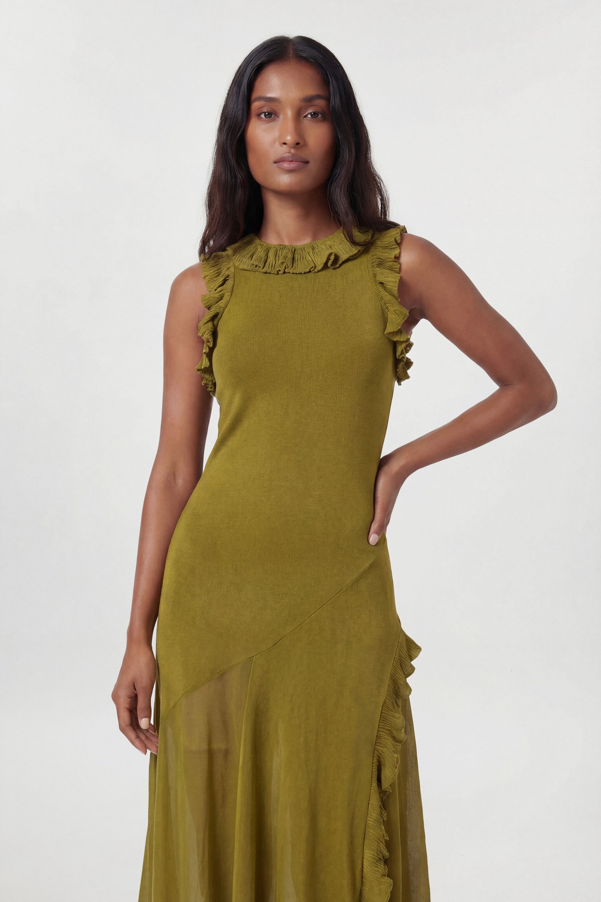 KarenMillen Petite Ruffle Trim Knitted Maxi Dress