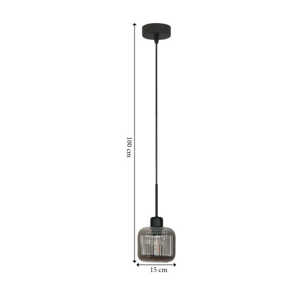 Lampa wisząca sufitowa zwis LED grafit klosz czarna 1xE27 BEKA GREY 15-005