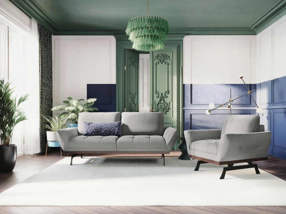 OLIVIER - Fauteuil 1 place en tissu structuré gris clair