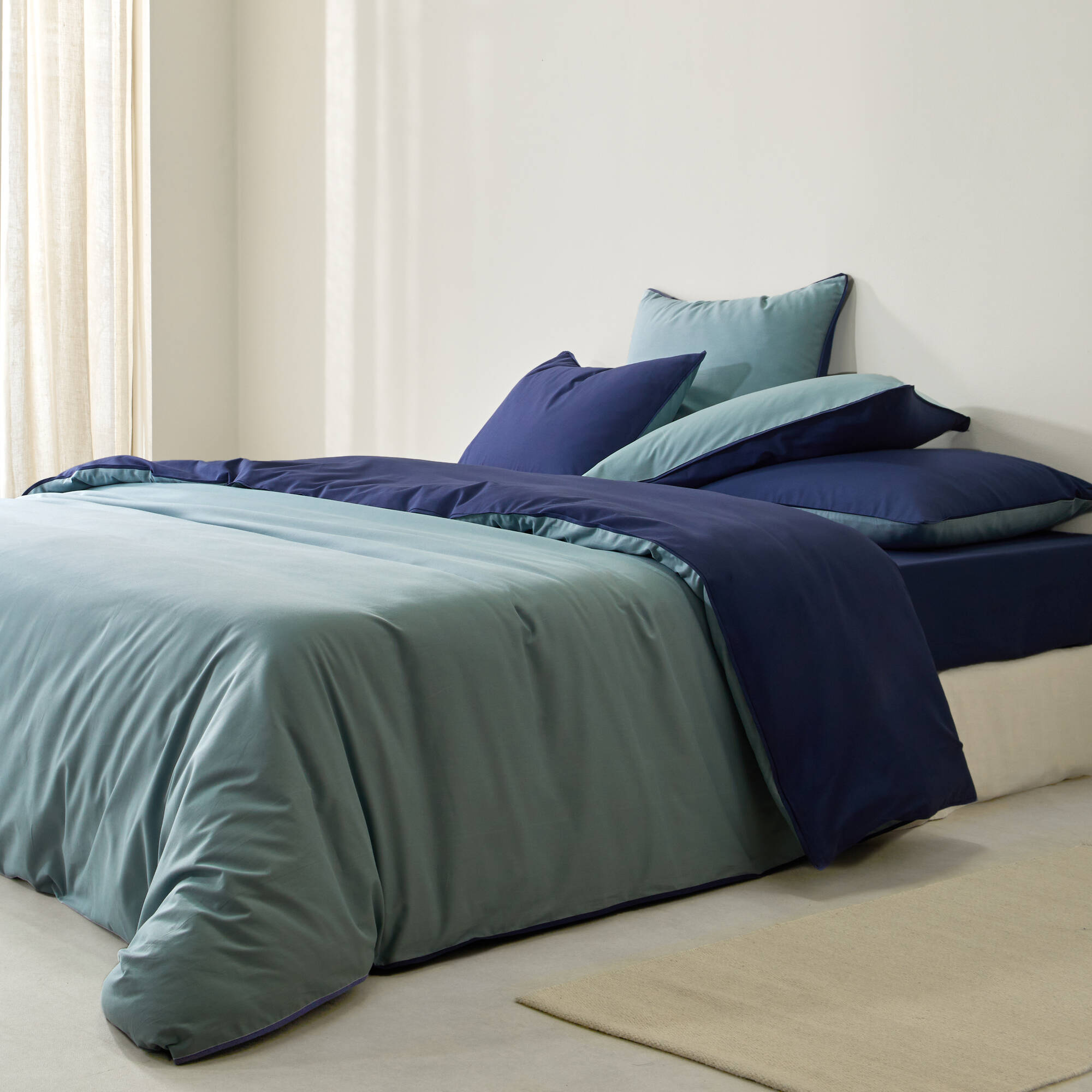 Linge de lit uni bicolore coton