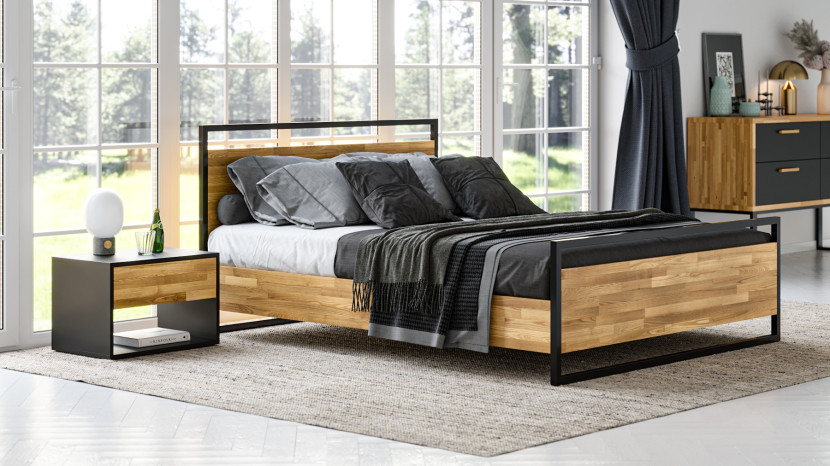 Łóżko pojedyncze z drewna i metalu w stylu loft 90x200cm