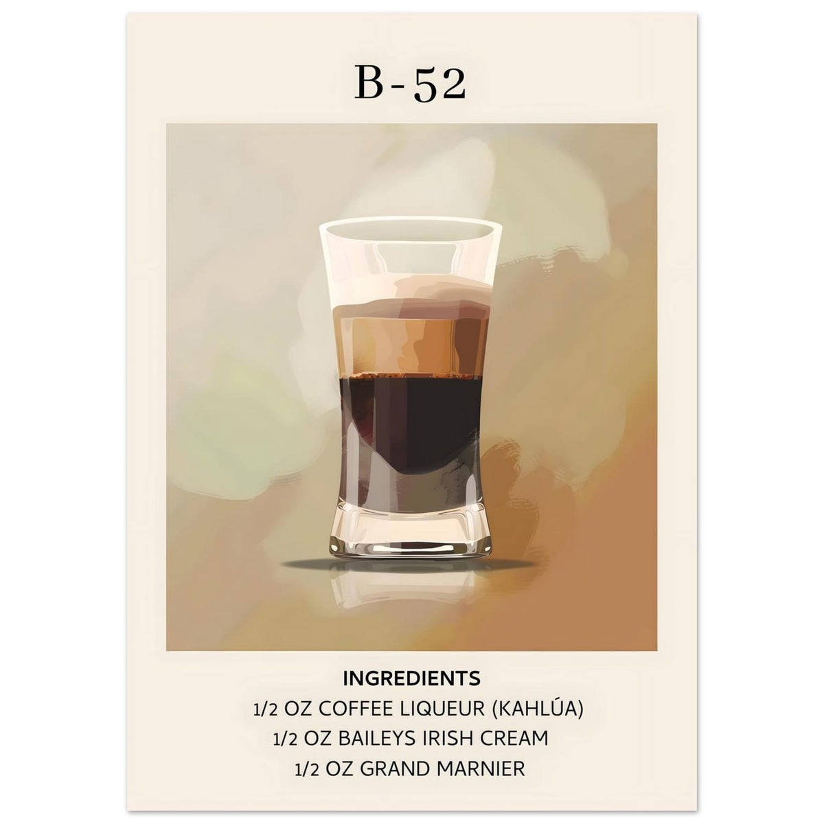 Artfulprints Poster B-52 cocktail - Ingrediënten  - 50x70 cm - Bruin