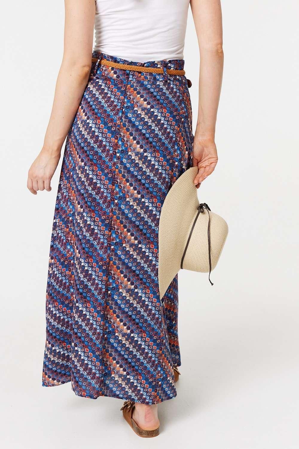 Izabel London Printed Belt Detail Maxi Skirt