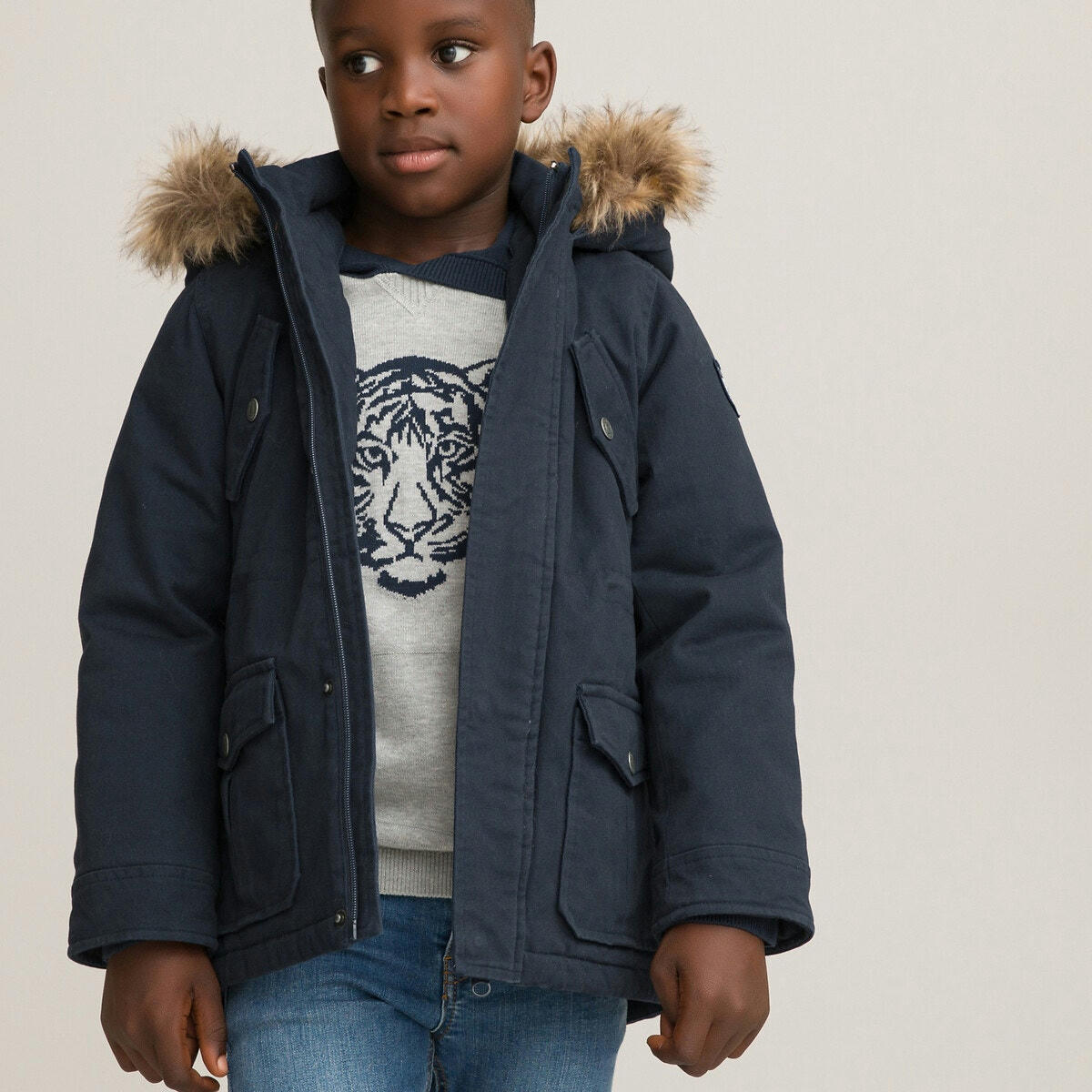Parka chaude à capuche doublée maille peluche