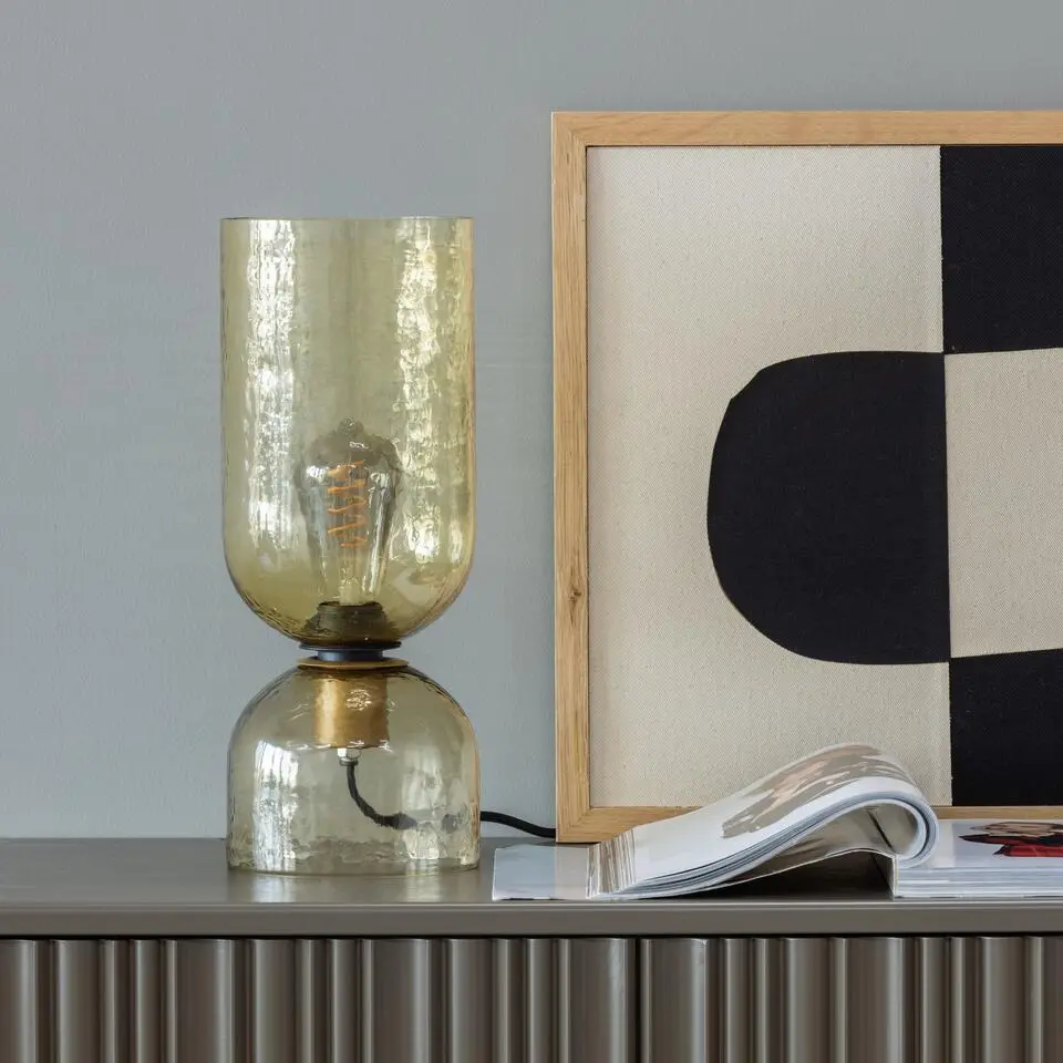 WOOOD Gigi Tafellamp Gehamerd Glas 38x&Oslash;15 cm - Naturel