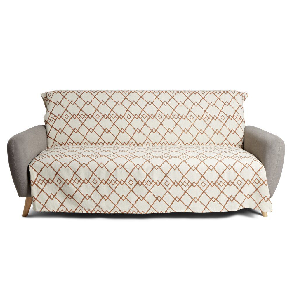 Jeté de canapé 170x250cm 100% coton motif berbère blanc et bleu