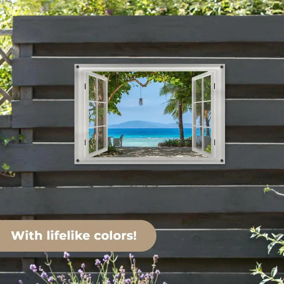 MuchoWow Tuinposter 90x60cm Doorkijk Boom Zee Palmboom