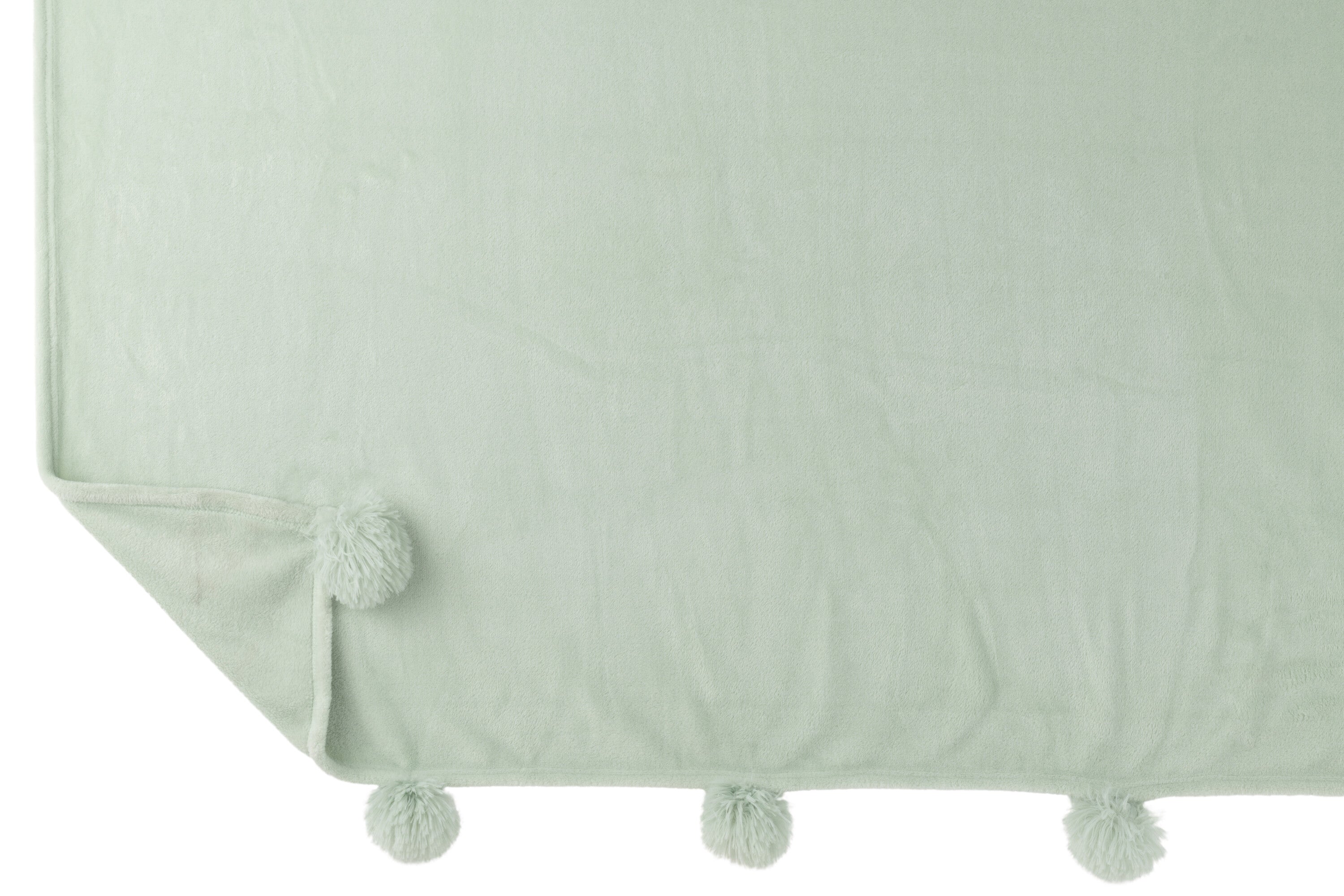 J-Line plaid Pompom - polyester - lichtgroen - 170 x 130 cm