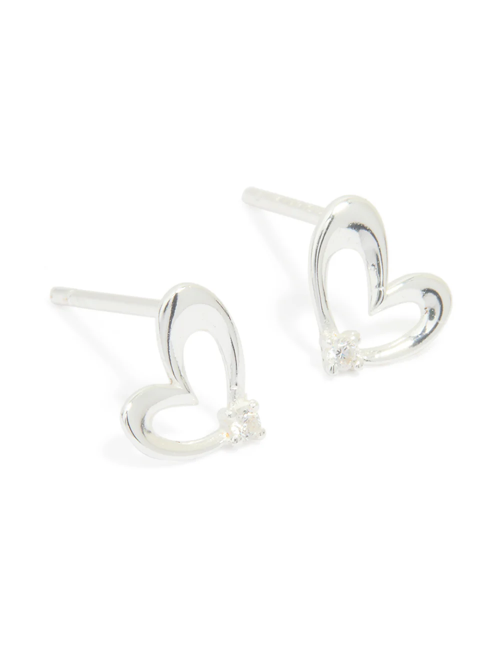 Sterling Silver Cubic Zirconia Heart Stud Earrings
