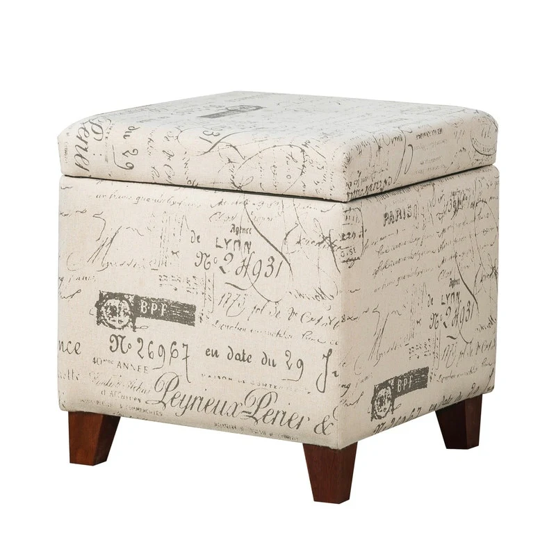 Adeco Storage Ottoman Fabric Bench, Rectangular Linen Foot Rest Stool
