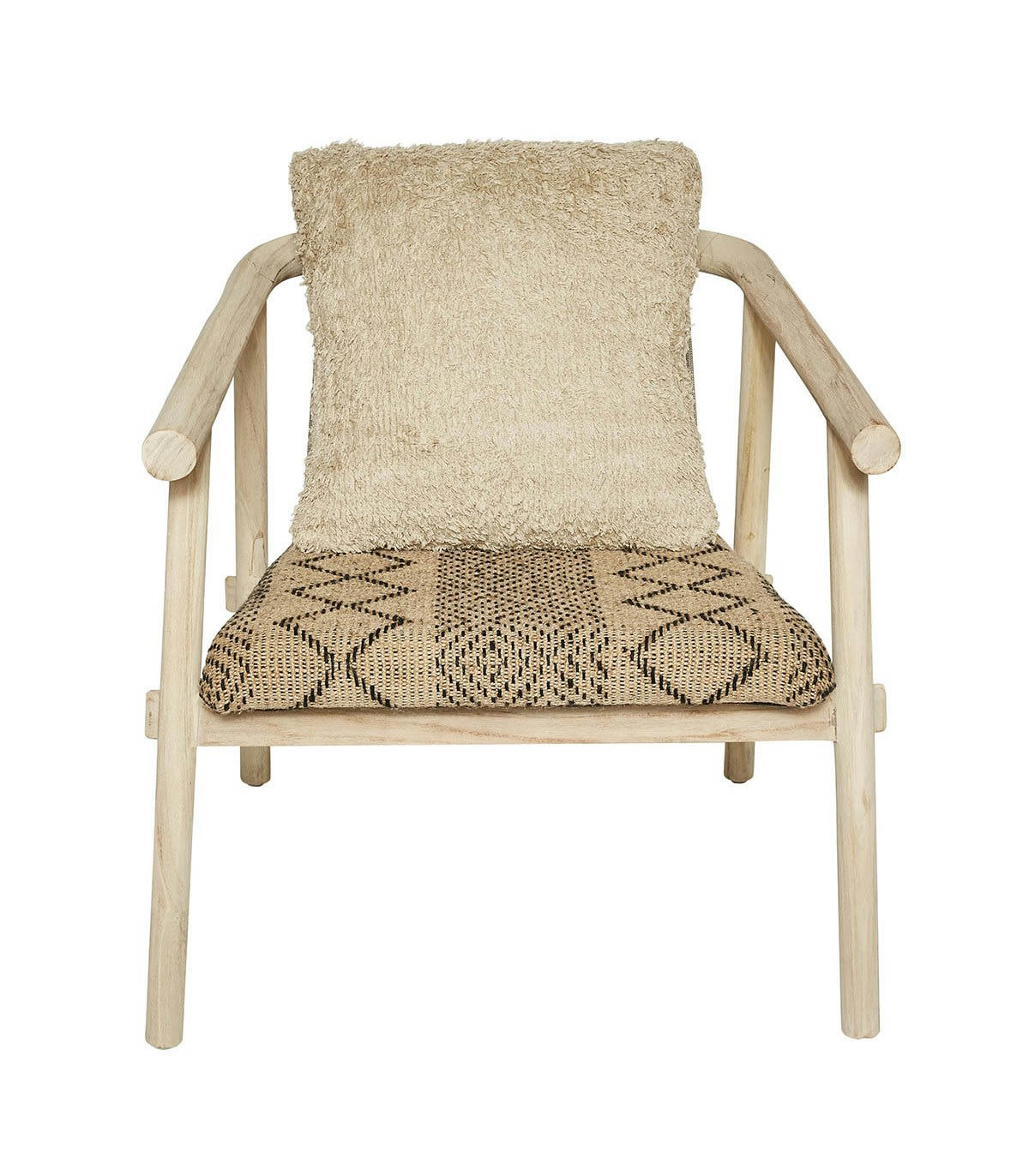 DANAKI - Fauteuil en Teck avec Assise en Tissu Style Ethnique