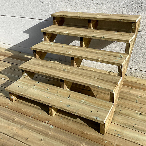 BERLIN Escalier extérieur bois 5 marches H 88cm L-120cm - sans contre marche
