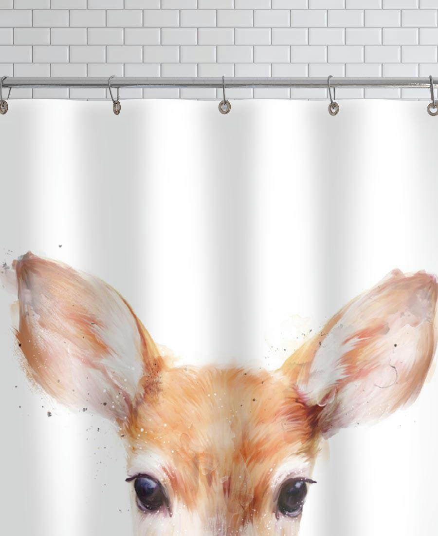 LITTLE DEER - Rideau de douche en polyester en blanc & marron 150x200