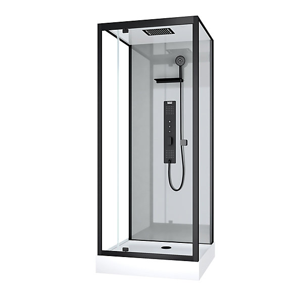 Cabine de douche l.90 x L.90 x H.215 cm – hydromassante multijets, bouton push, verre trempé, Galedo Trendy Grey