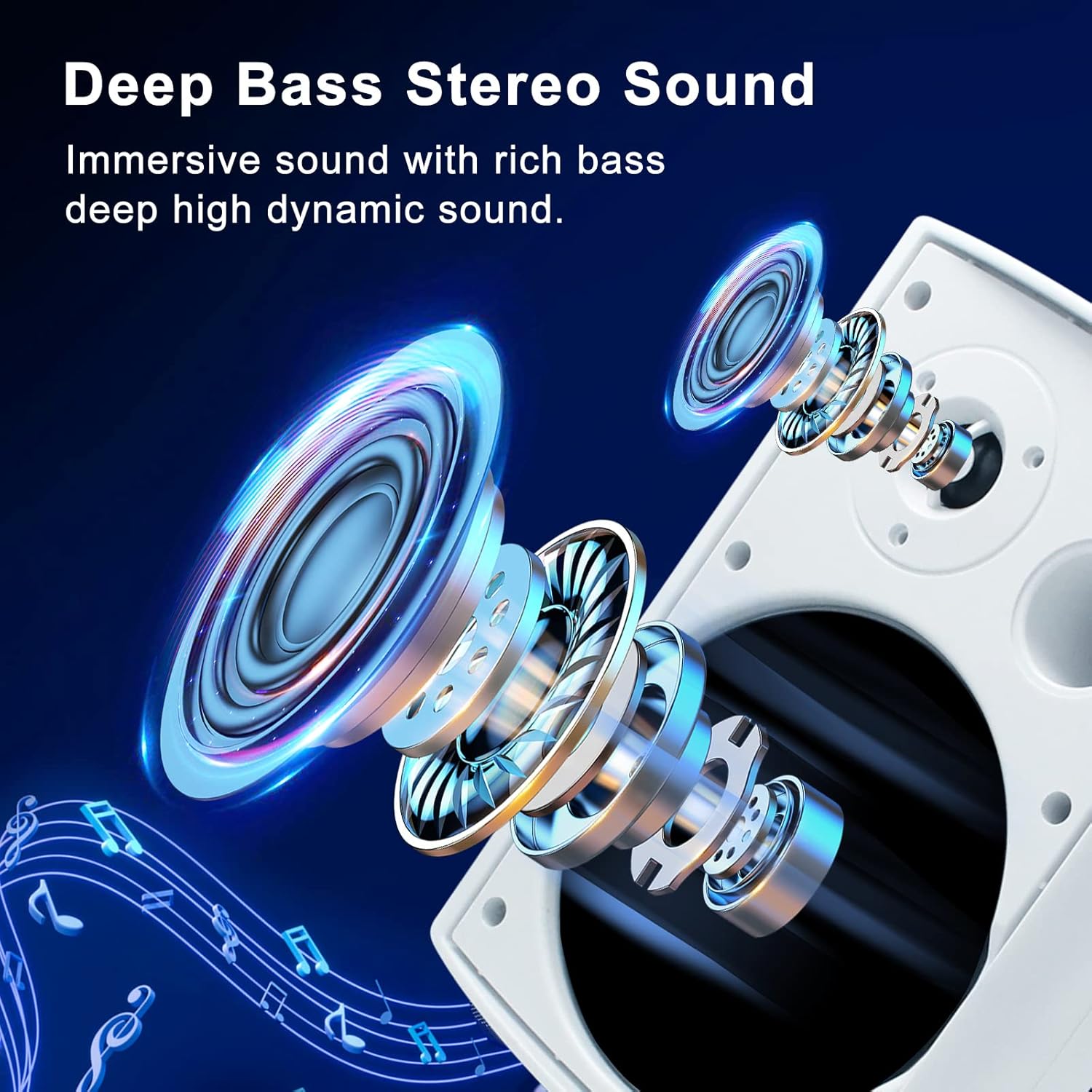 Herdio 800W 6.5 Inch Outdoor Speakers Bluetooth Waterproof Wired with Superior Amplifier, Wall Mounted Sound System, Enhanced Bass & Durable, Mountable Swivel Brackets, for Patio Home (2 Pairs, White)