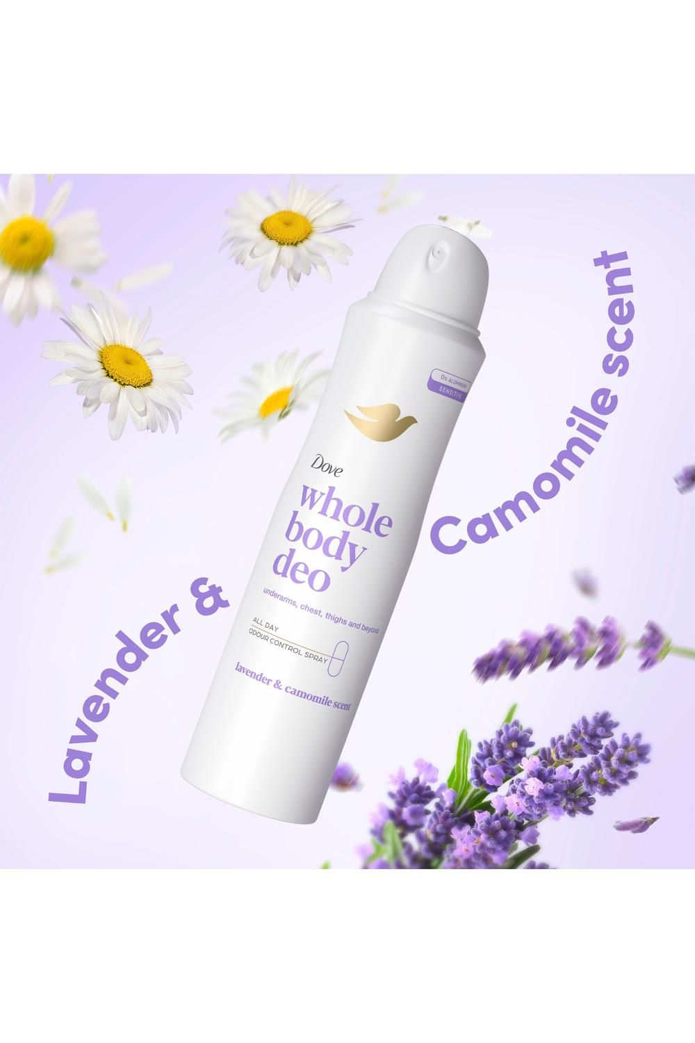 Dove Whole Body Protection Deodorant Spray Lavender & Camomile 150ml, 6pk