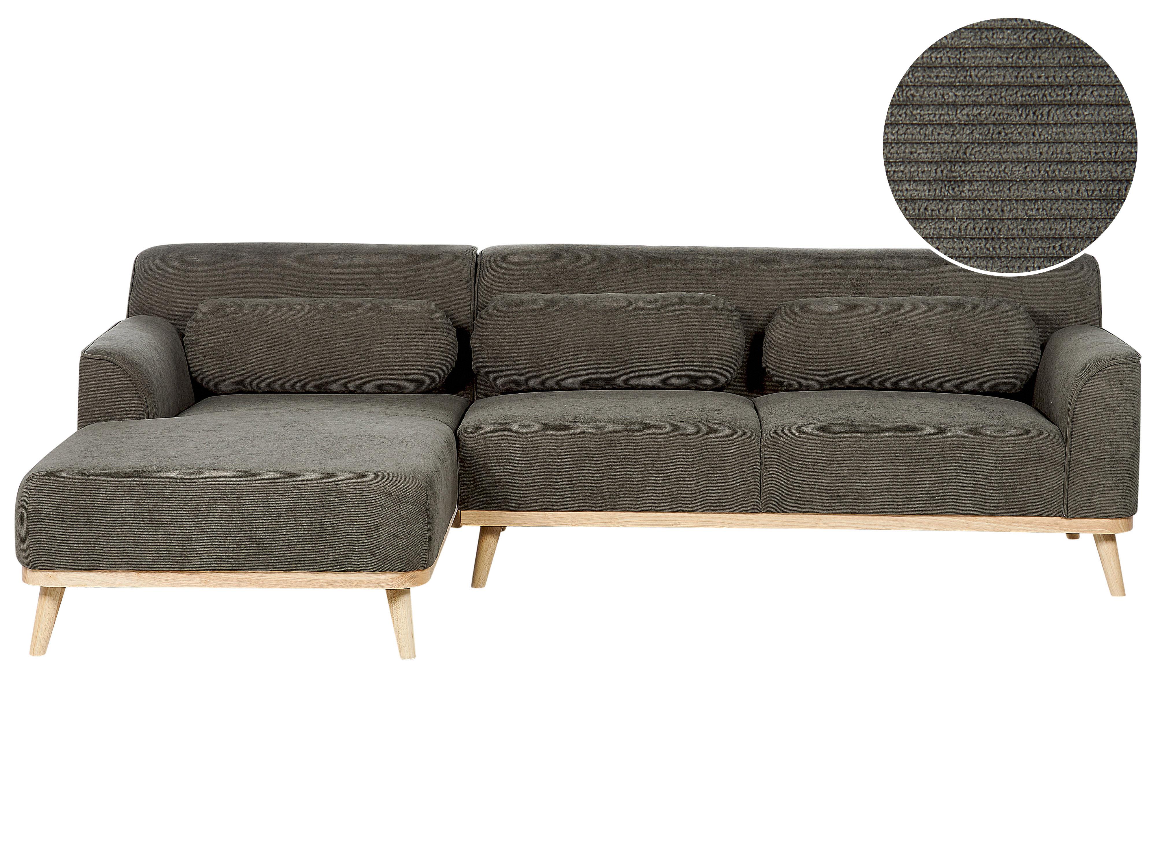 Corner Sofa 3 Seater SIMOS Corduroy Dark Green Left Hand