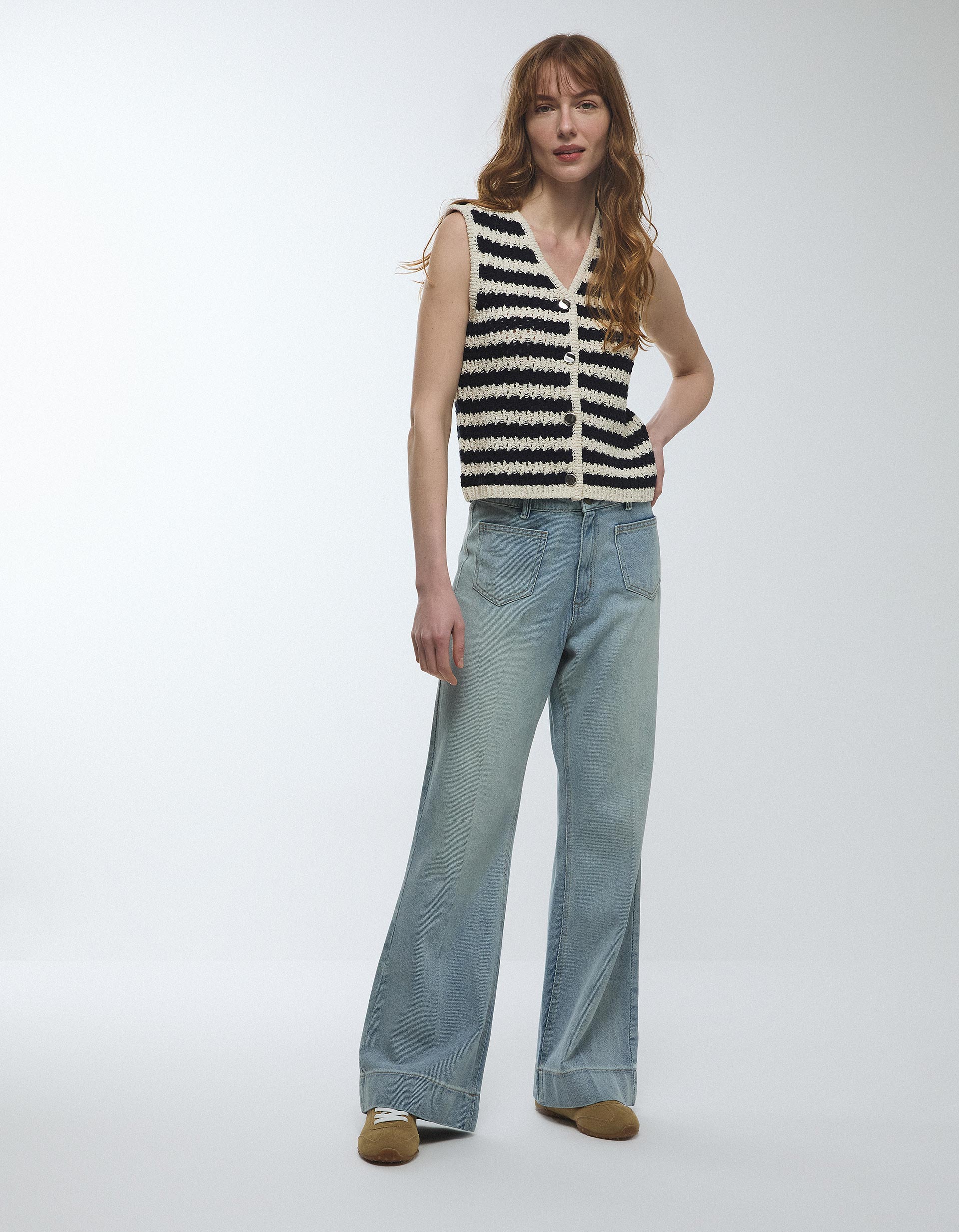 Calças de Ganga Wide Leg, Mulher, Azul Claro