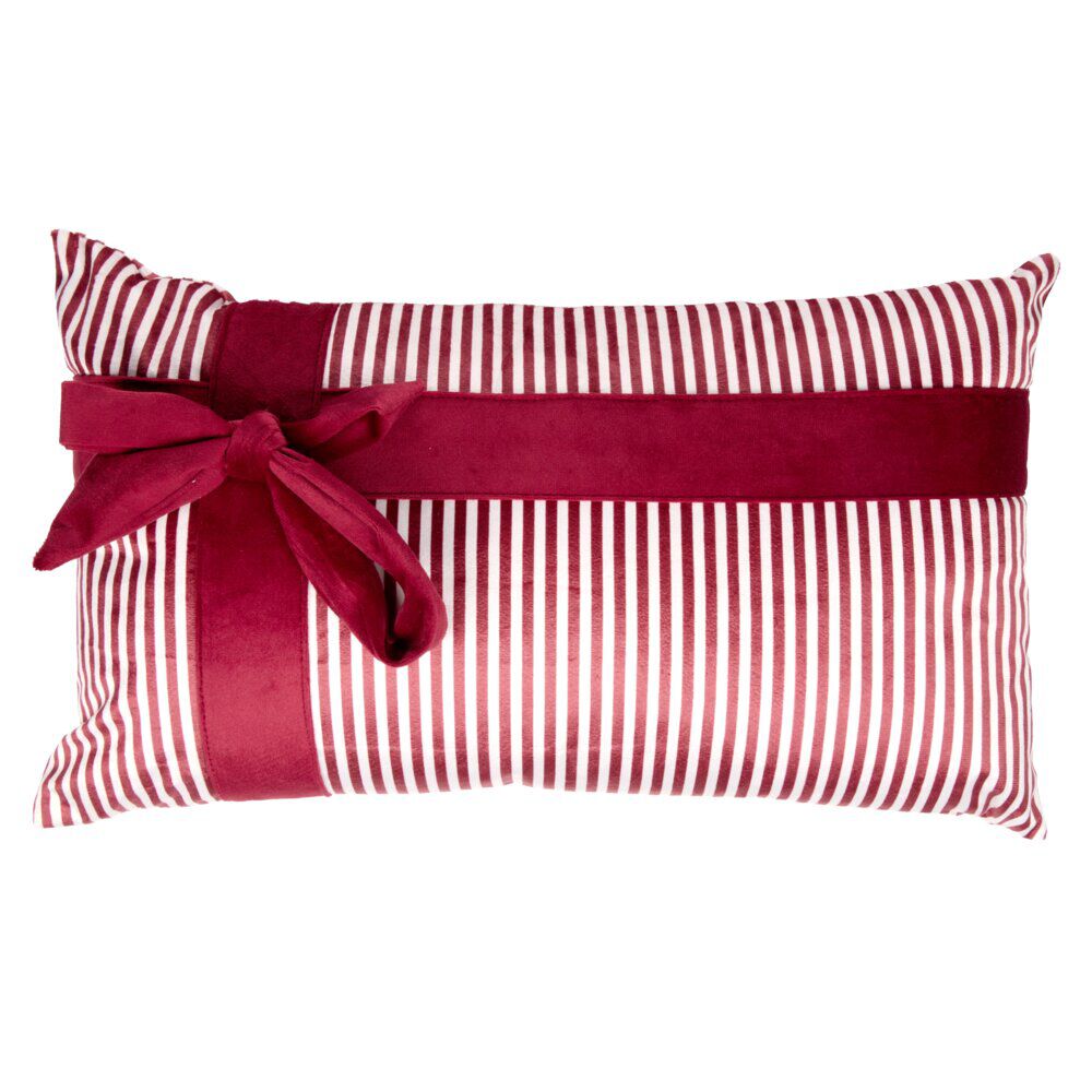 Coussin rectangulaire imprimé No&euml;l avec noeud polyester L50X30 cm rouge et blanc